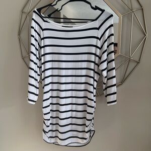 INC International Concepts Black and White Striped Long Sleeve Top